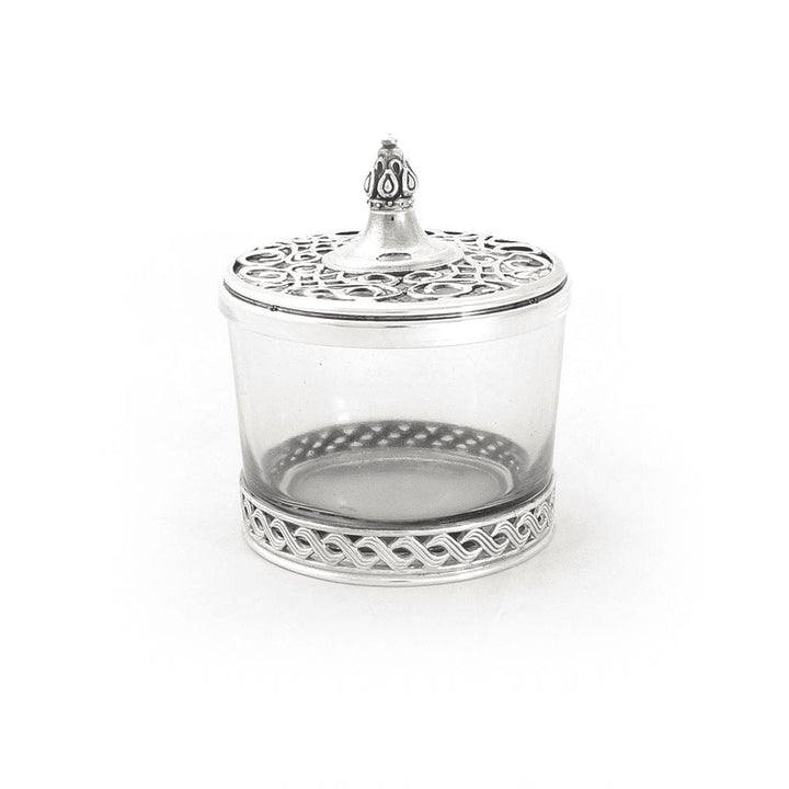 Honey dish delicate design silver on glass Holidays 