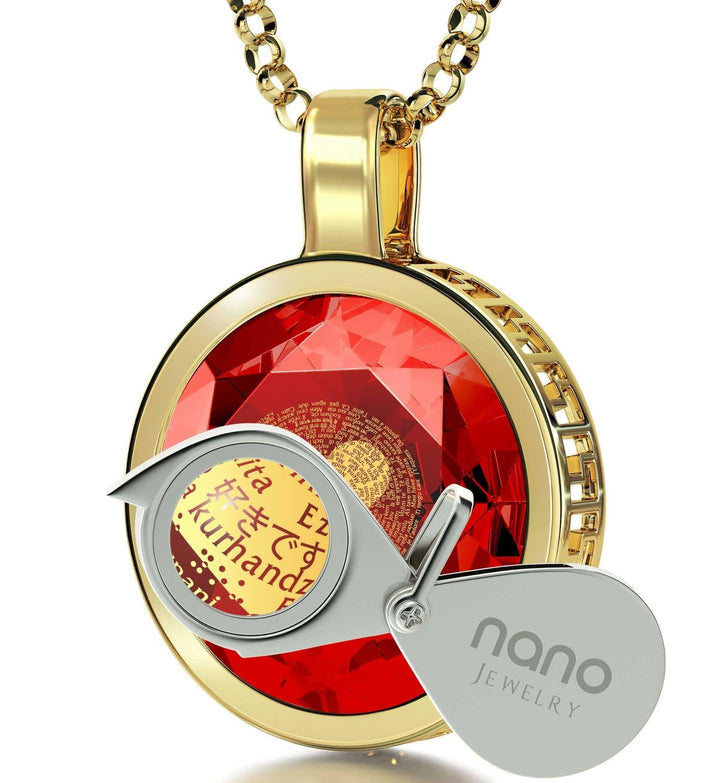 "I Love You" in 120 Languages, 14k Gold Necklace, Zirconia Necklace 