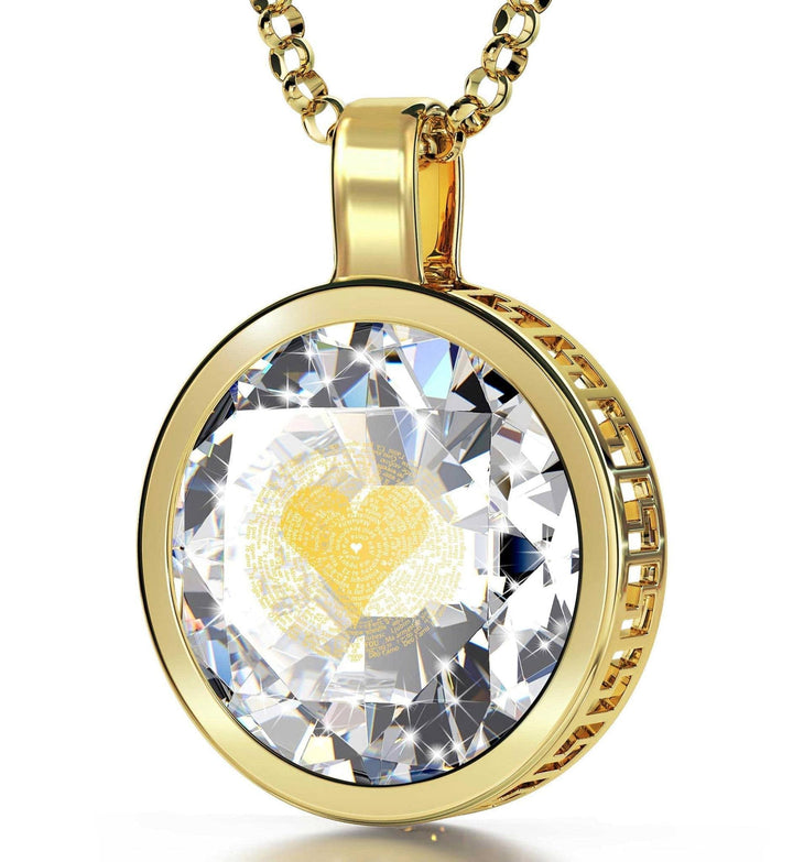 "I Love You" in 120 Languages, 14k Gold Necklace, Zirconia Necklace Clear Crystal 