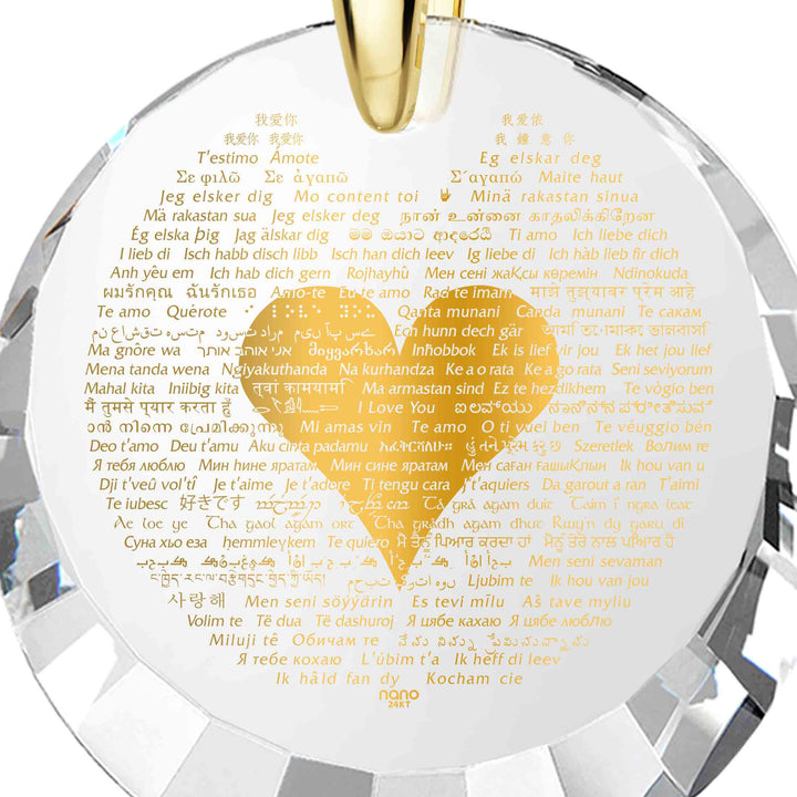 "I Love You" in 120 Languages, Silver Gold Plated Necklace, Zirconia Necklace 