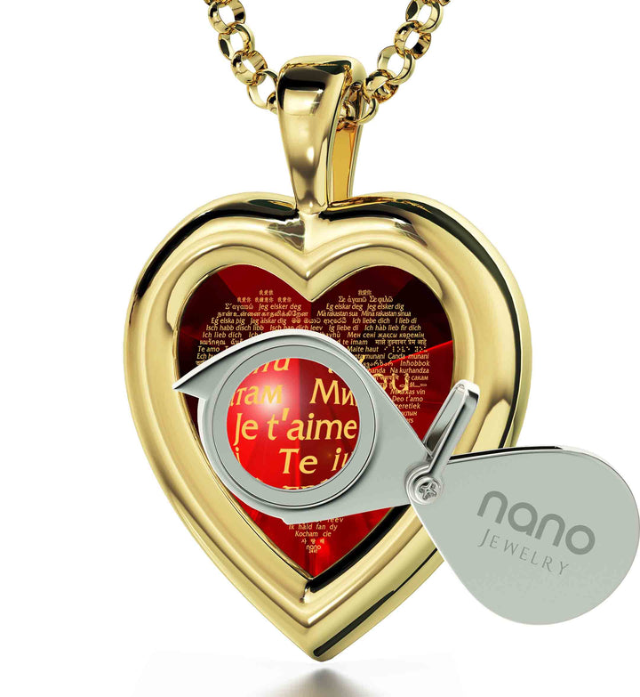 "I Love You" in 120 Languages, Sterling Silver Gold Plated (Vermeil) Necklace, Zirconia Necklace 