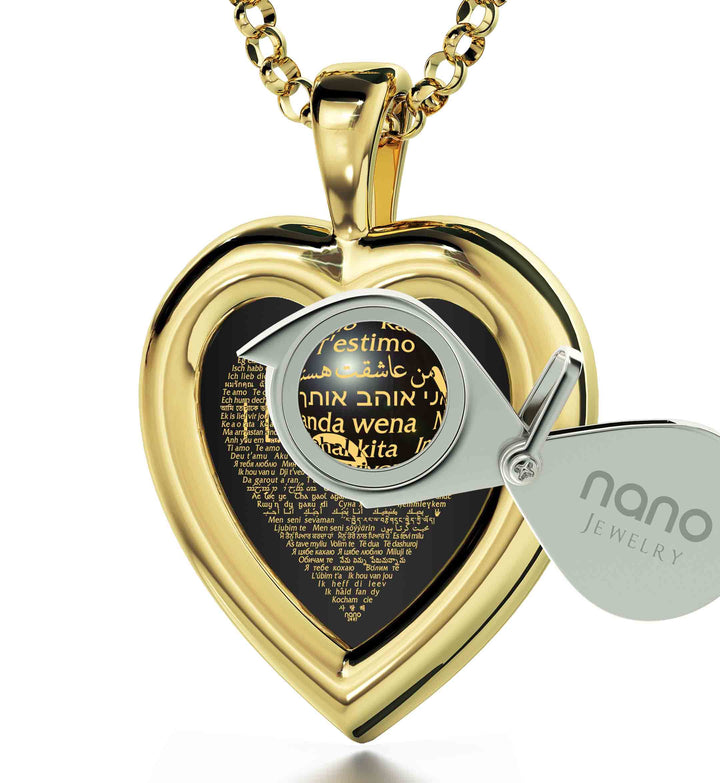 "I Love You" in 120 Languages, Sterling Silver Gold Plated (Vermeil) Necklace, Zirconia Necklace 