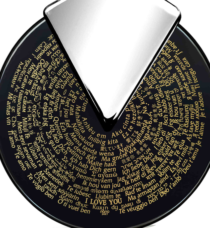 "I Love You" in 120 Languages, Sterling Silver Necklace, Onyx Necklace 