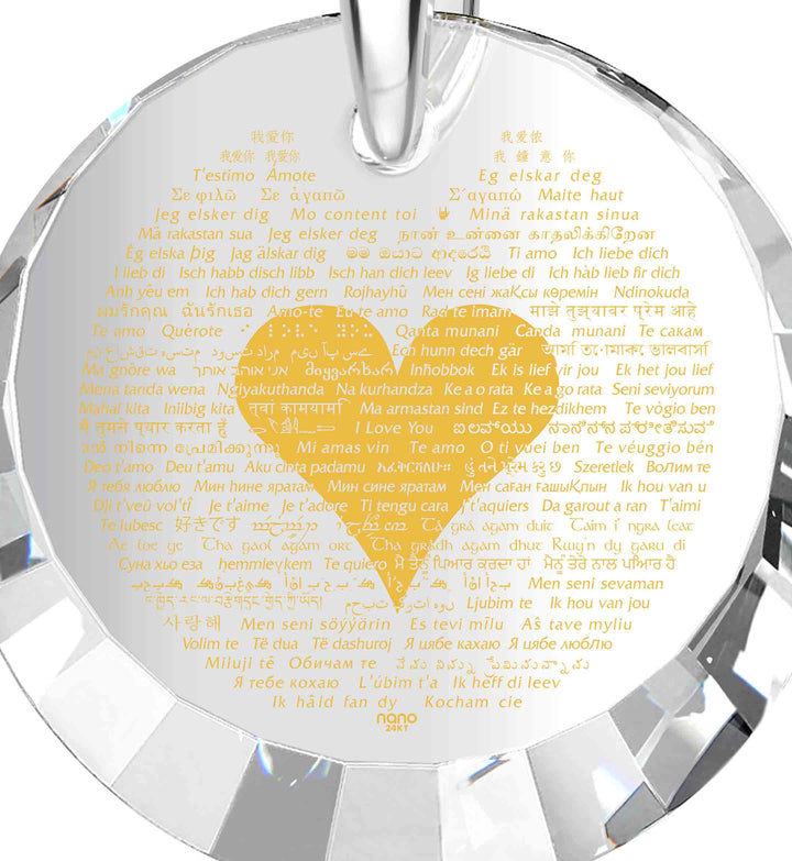 "I Love You" in 120 Languages, Sterling Silver Necklace, Zirconia Necklace 