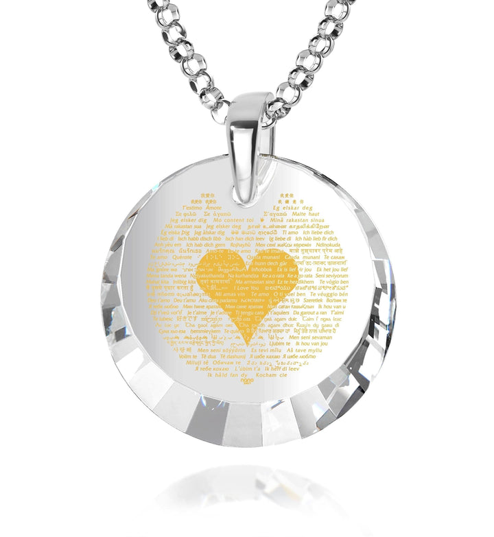 "I Love You" in 120 Languages, Sterling Silver Necklace, Zirconia Necklace Clear Crystal 