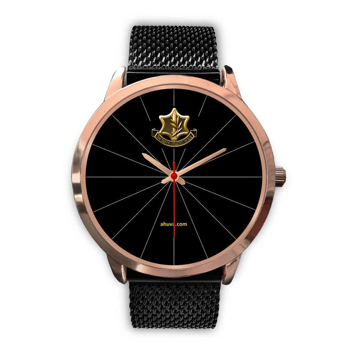 IDF Israel Defense Forces Gold Plated Watch Rose Gold Watch Mens 40mm Black Metal Mesh 