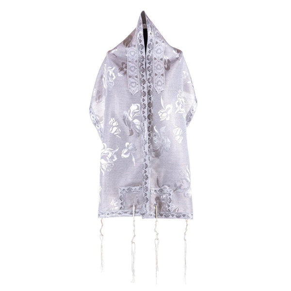 Shiny White Lace Tallit Prayer Shawl Set With Matching Bag