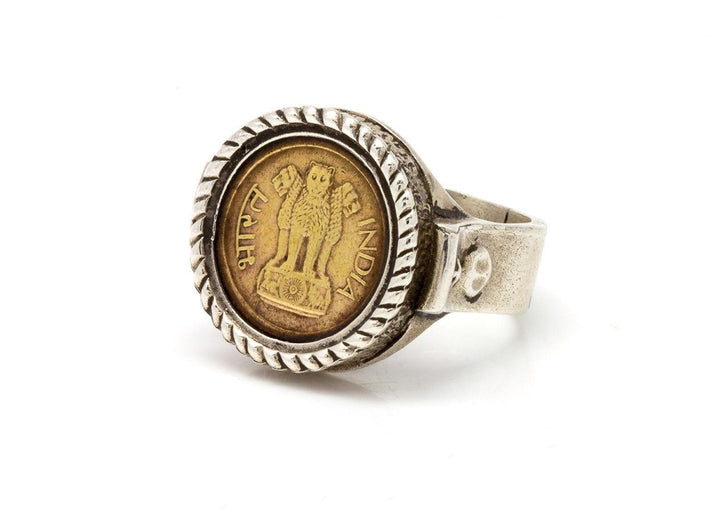 Indian Coin Ring - 1 Naya Paisa 4 Lion Coin Men's Ring RINGS 