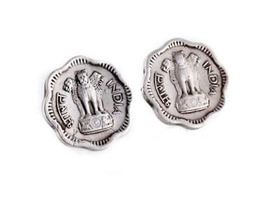 Indian Lion Power Coin Earrings - 2 Paisa Coin of India Earrings 