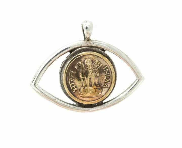Indian Old, Collector's Coin Eye Necklace - 1 Paisa Lion Coin Pendant 