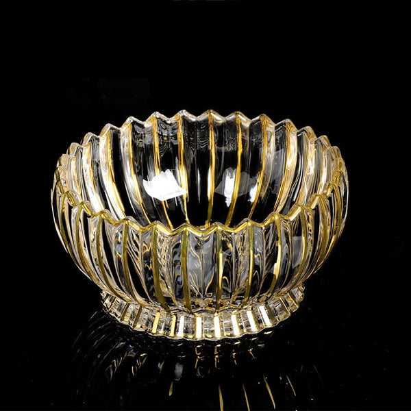 Crystal Bowl with Striped Gold Design - Deep 8.5"