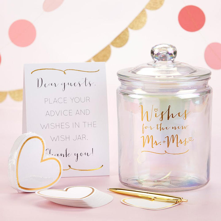 Iridescent Wedding Wish Jar with Heart Shaped Cards Iridescent Wedding Wish Jar with Heart Shaped Cards 