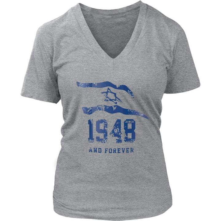 Israel 1948 And Forever Women's Shirt Tops T-shirt District Womens V-Neck Heathered Nickel S