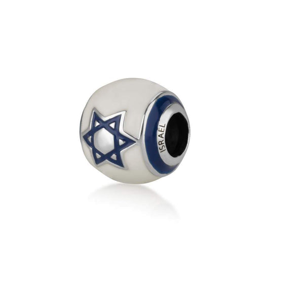 Israel Flag Charm Bead Star David Blue White Enamel 925 Silver Jewish Holy Land Jewish Jewelry 