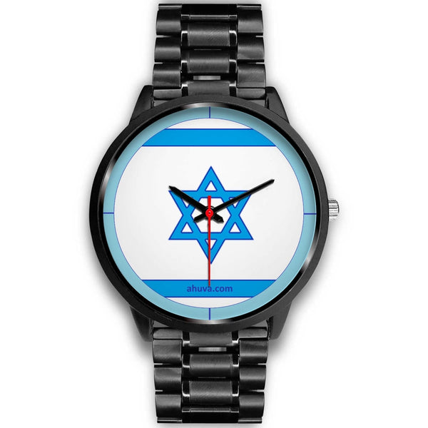 Israel Flag Hand Watch - Black Black Watch Mens 40mm Black Metal Link 