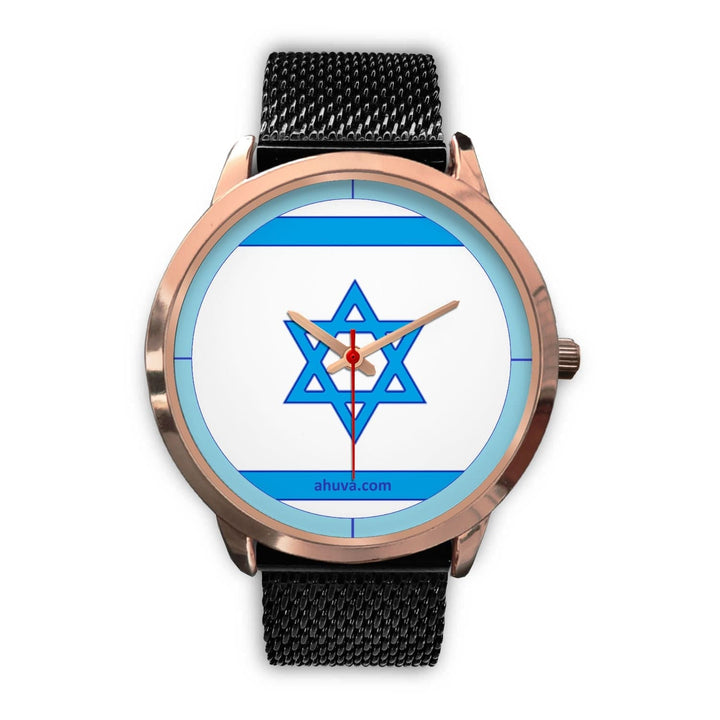 Israel Flag Hand Watch - Rose Gold Rose Gold Watch Mens 40mm Black Metal Mesh 