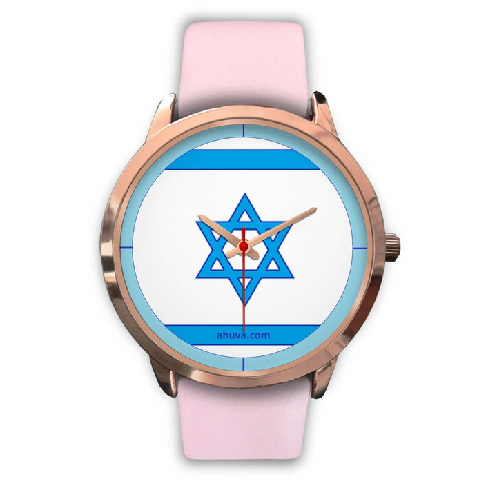 Israel Flag Hand Watch - Rose Gold Rose Gold Watch Mens 40mm Pink Leather 