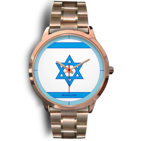 Israel Flag Hand Watch - Rose Gold Rose Gold Watch Mens 40mm Rose Gold Metal Link 