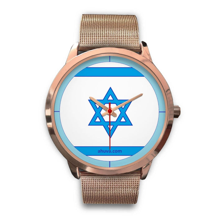Israel Flag Hand Watch - Rose Gold Rose Gold Watch Mens 40mm Rose Gold Metal Mesh 