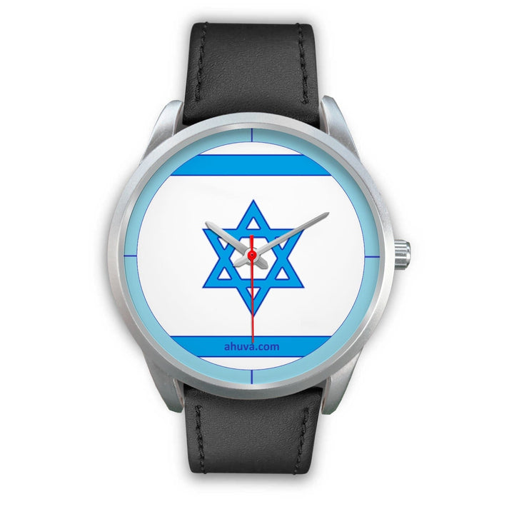 Israel Flag Hand Watch - Silver Silver Watch Mens 40mm Black Leather 