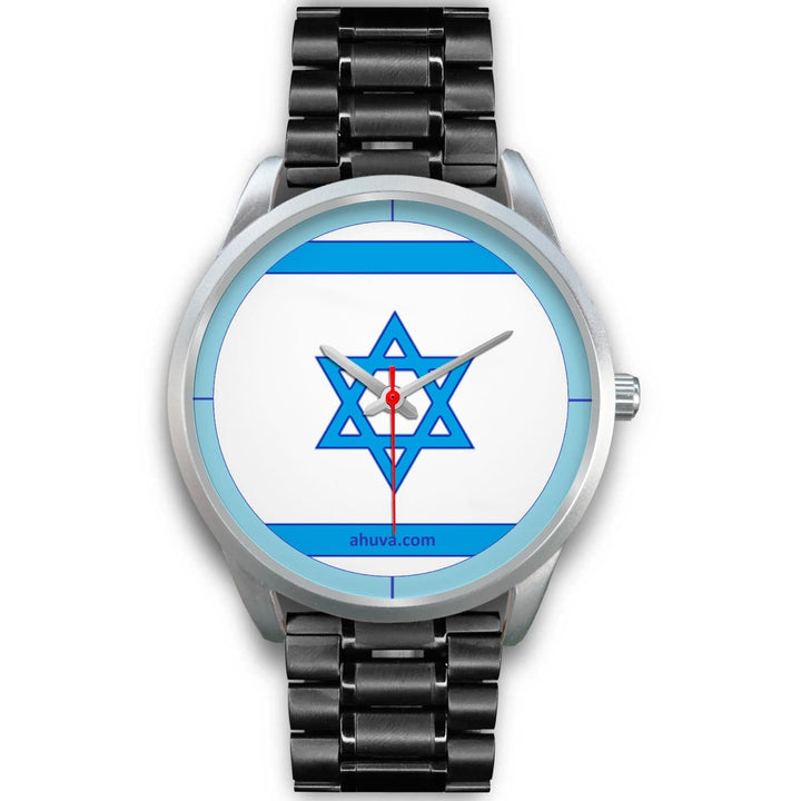 Israel Flag Hand Watch - Silver Silver Watch Mens 40mm Black Metal Link 