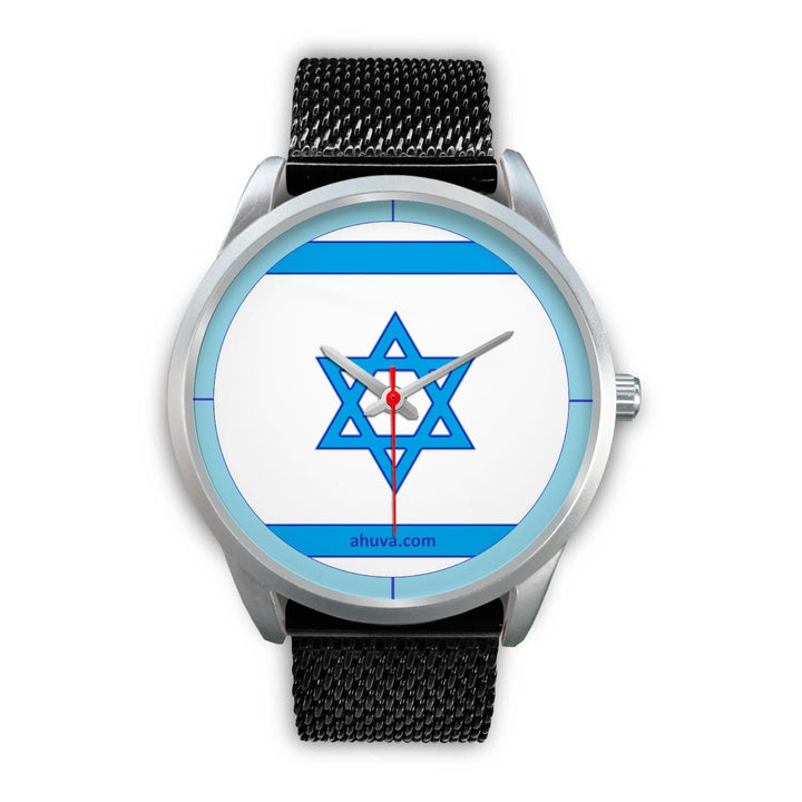 Israel Flag Hand Watch - Silver Silver Watch Mens 40mm Black Metal Mesh 
