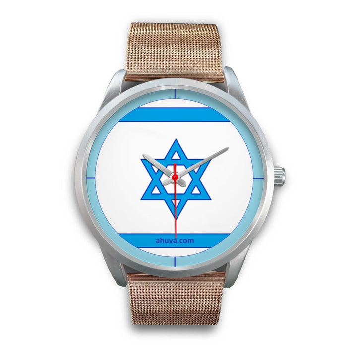 Israel Flag Hand Watch - Silver Silver Watch Mens 40mm Rose Gold Metal Mesh 