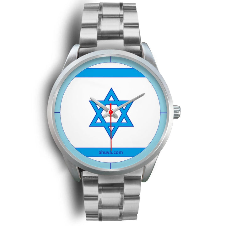 Israel Flag Hand Watch - Silver Silver Watch Mens 40mm Silver Metal Link 