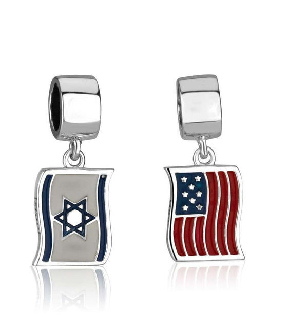 Israeli and American Flags Silver Charm made in the Holy Land Jewish Jewelry 