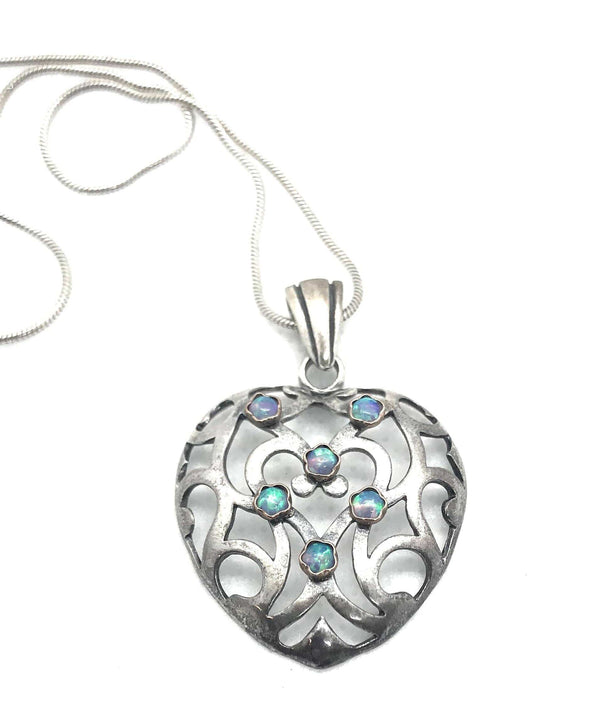 Israeli Heart Shaped Sterling Silver Opal Necklace Gift 