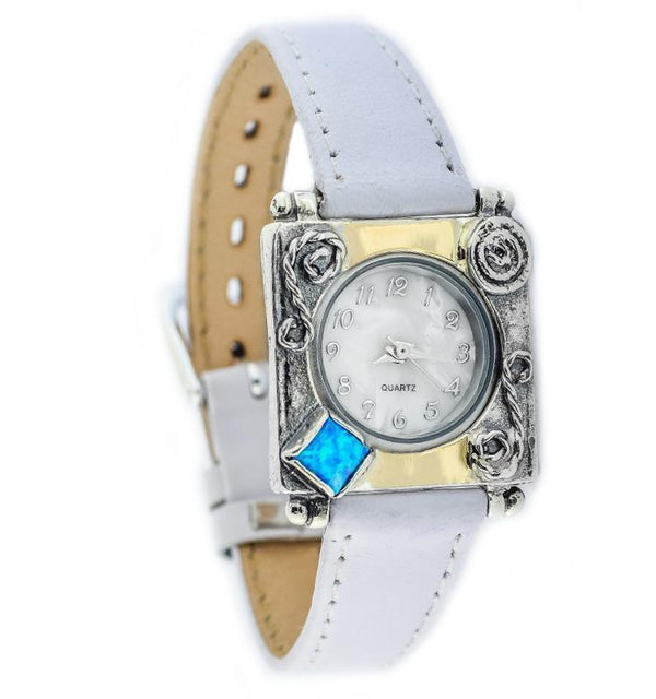 Israeli Watch Bracelet - Sterling Silver & Opal Stones 