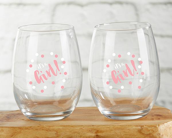 It's a Girl Acrylic Cake Topper It's a Girl 15 oz. Stemless Wine Glass (Set of 4) 