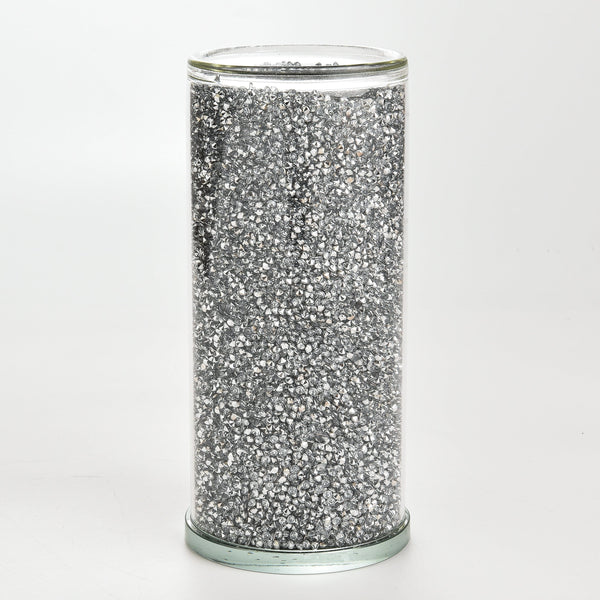 Crystal Vase with Silver Diamonds 4"x4"x9"-0