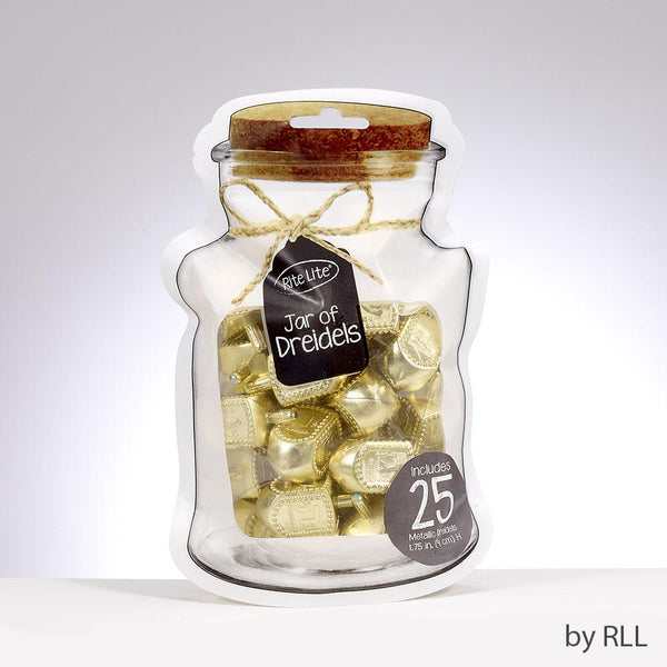 "jar" Of Dreidels, 25 Medium Metallic Dreidels, Gold Chanukah 