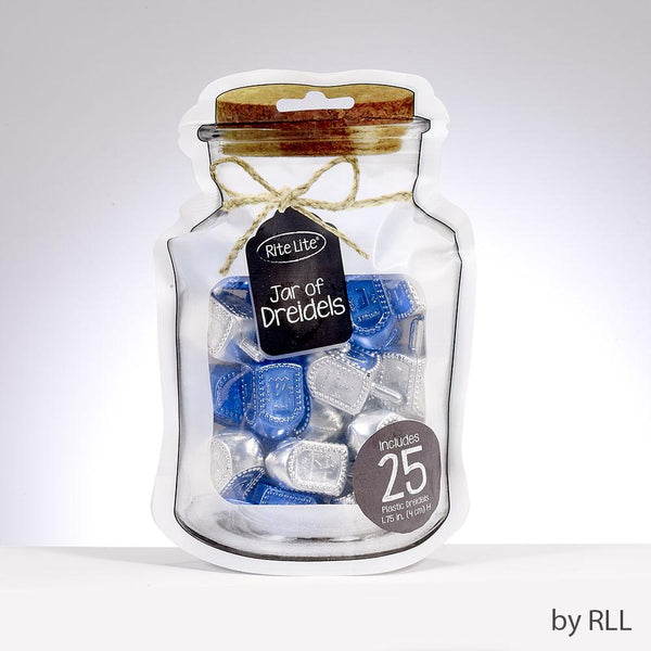 "jar" Of Dreidels, 25 Medium Metallic Dreidels, Silver/blue Chanukah 