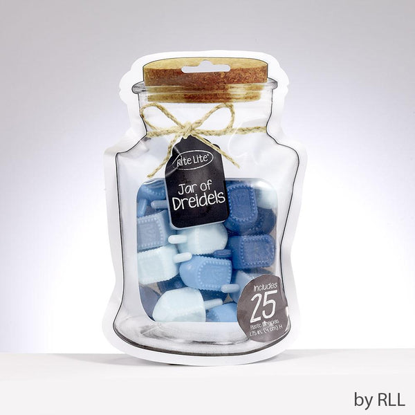 "jar" Of Dreidels, 25 Medium Plastic Dreidels, Shades Of Blue Chanukah 