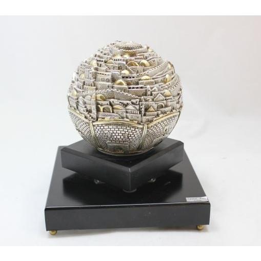 Jerusalem Globe Ball On Marble Stand Collectible 