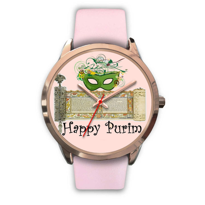 Jewish Purim Gift Watch Rose Gold Purim Timepiece Rose Gold Watch Mens 40mm Pink Leather 
