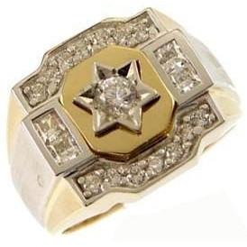 Jewish Ring-Diamond Gold Star 14 Karat Gold Zirconia Clear 