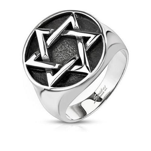 Jewish Ring- Silver Woven Star 14 Karat Gold 