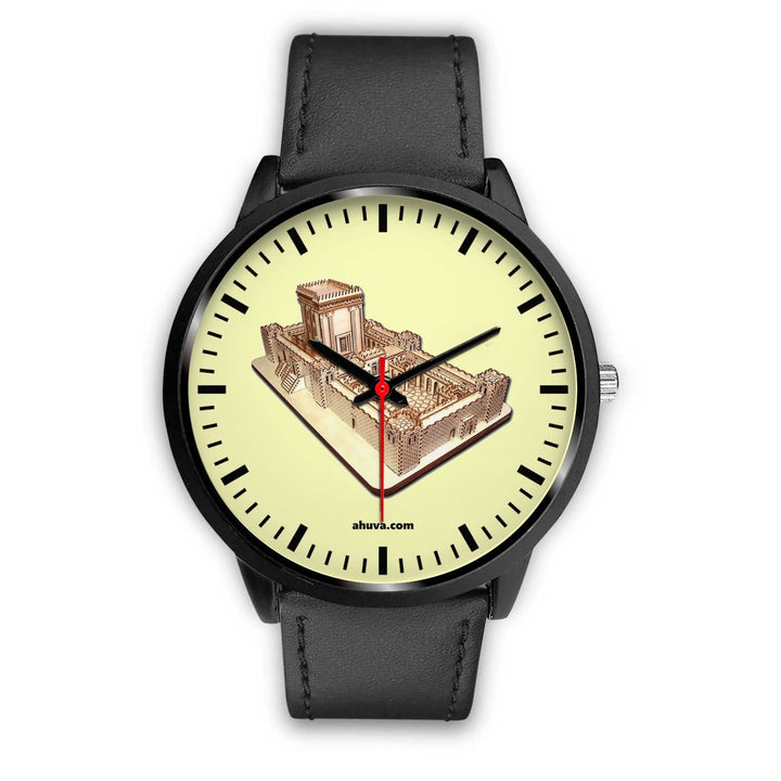 Jewish Solomon Temple Wristwatch - Black Black Watch Mens 40mm Black Leather 