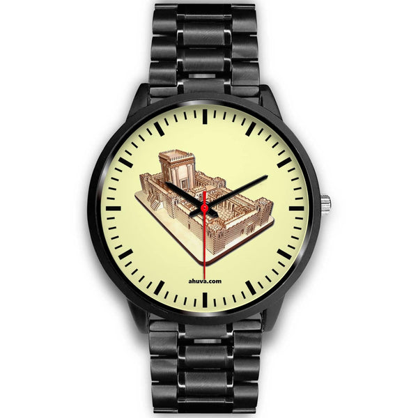 Jewish Solomon Temple Wristwatch - Black Black Watch Mens 40mm Black Metal Link 