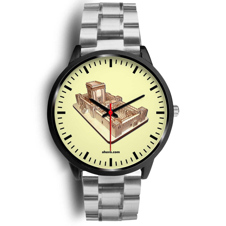 Jewish Solomon Temple Wristwatch - Black Black Watch Mens 40mm Silver Metal Link 