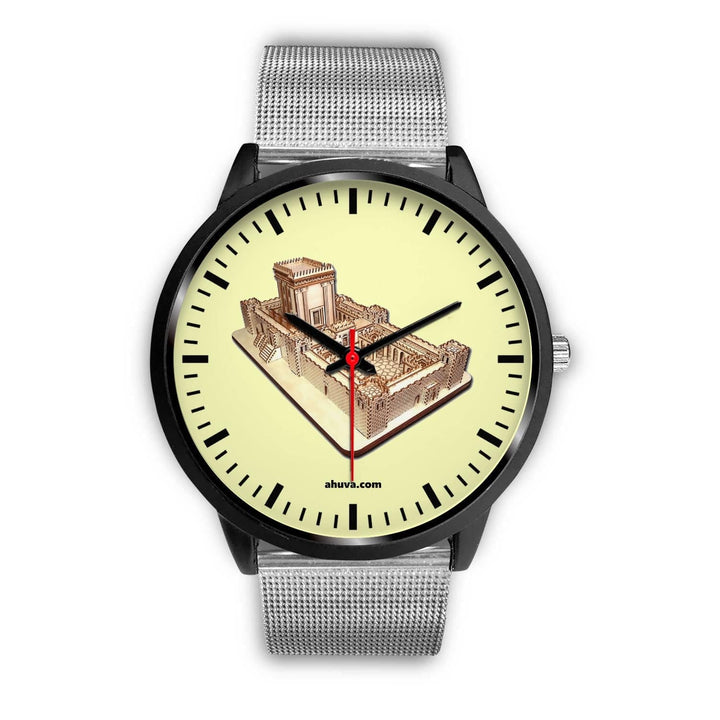 Jewish Solomon Temple Wristwatch - Black Black Watch Mens 40mm Silver Metal Mesh 