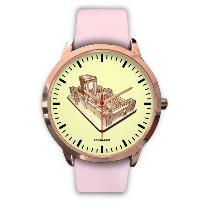 Jewish Solomon Temple Wristwatch - Rose Gold Rose Gold Watch Mens 40mm Pink Leather 