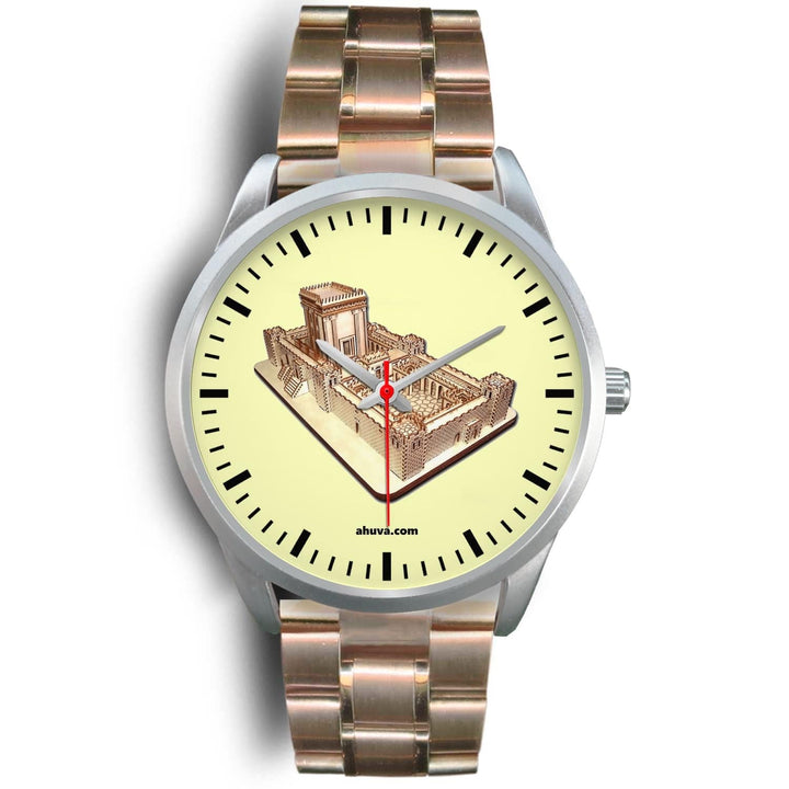 Jewish Solomon Temple Wristwatch - Silver Silver Watch Mens 40mm Rose Gold Metal Link 