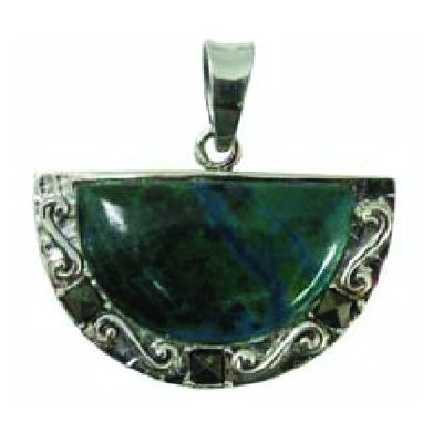 Judaica Chrysocolla Pendant Half Moon Emerald Necklace 