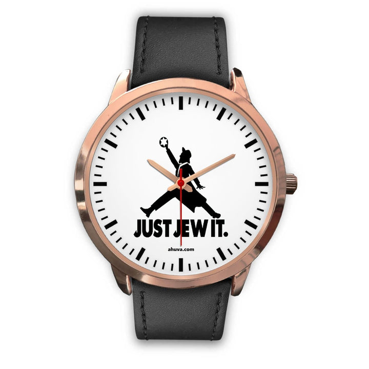 Just Jew It. Watch - Rose Gold Rose Gold Watch Mens 40mm Black Leather 