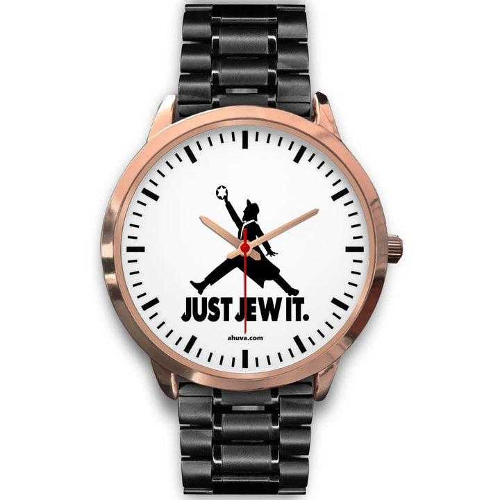 Just Jew It. Watch - Rose Gold Rose Gold Watch Mens 40mm Black Metal Link 