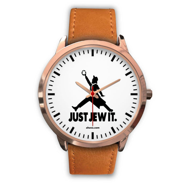 Just Jew It. Watch - Rose Gold Rose Gold Watch Mens 40mm Brown Leather 